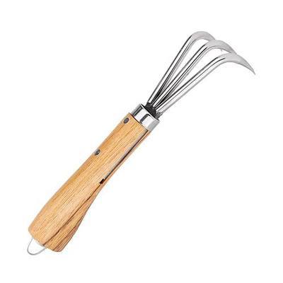 Nisaku NJP957 Nekaki Sanbondume Handheld Triple Claw Cultivator, Japanese Stainless Steel Tine Length 1.5-Inch, 5.5-Inch Polished Wood Handle