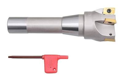 Accusize Industrial Tools 2'' Diameter by 6-1/8'' Oal 90 Degree R8 Shank Indexable End Mill with 5 Apkt1604 Carbide Inserts, 0028-6906 | R8 Shank, 90 Deg, 5 APKT1604 Carbide Inserts, 6-1/8 in OAL, Drawbar Thread: 7/16"-20, Shoulder Milling Cutter