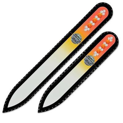 Nail File - Mont Bleu Set of 2 Glass Nail Files Hand Decorated with Crystals - Handmade Gifts - Czech Tempered Glass - Glass Fingernail Files - for Natural Nails - Crystal Nail Files