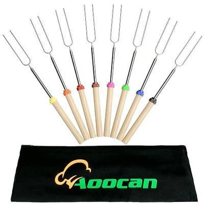 Aoocan marshmallow roasting sticks Telescoping Rotating Smores Skewers Hot Dog - 32 inches - Set of 8 smores sticks for fire pit, Campfire, Camping, Bonfire and Grill