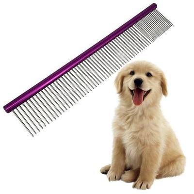 Dog Combs for Grooming Matting, 10-Inch Metal Comb for Dogs and Cats, Greyhound Grooming Comb with Fine and Wide Rounded Stainless Steel Teeth for Detangling Medium to Coarse Fur
