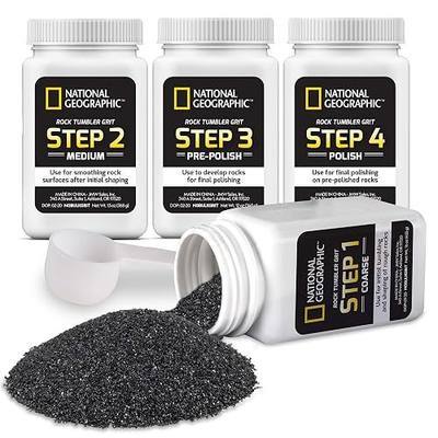 NATIONAL GEOGRAPHIC Rock Tumbler Grit and Polish Refill Kit - Tumbling Grit Media, Polish Up to 20 lbs. of Rocks, Works with any Rock Polisher & Tumbler Supplies | Over 3 Lbs. of 4-Stage Tumbling Media, Polishes Up to 20 Lbs. of Rocks, Wide-Mouth Containers, Compatible with All Tumblers