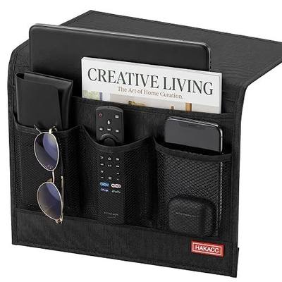 HAKACC Bedside Caddy, Remote Holder for Bed, Storage Organizer with Pockets for Bed, Sofa, Phones, Magazines, Tablets and Accessories, Black