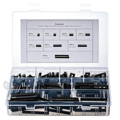 150Pcs 2.54mm Pitch IC Socket Adaptor Kit 6 8 14 16 18 24 28 40Pin | DIP Integrated Circuit IC Sockets Adaptor Assortment Solder Type 2.54mm Pitch Dual Row Flat Pin