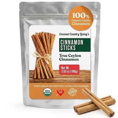 Organic Ceylon Cinnamon Sticks - 3.5 oz- Fair Trade Sourced Whole 3" Organic Cinnamon Quills of True Cinnamon Subtly Sweet - Gluten-Free, Soy-Free, Peanut Free, non-GMO - Request Complimentary eBook of Tips
