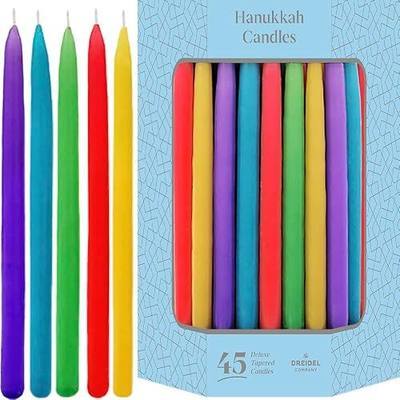 The Dreidel Company Deluxe Tapered Hanukkah Candles for All 8 Nights of Chanukah Muted Rainbow 1-Hour Burn Time