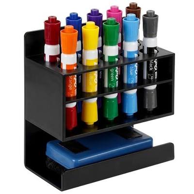 MyGift Black Acrylic 10 Slots Dry Erase Marker and Eraser Holder | Wall mounted dry erase marker organizer, Holds 10 markers and eraser for classroom office supply storage board accessory rack