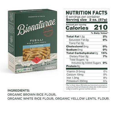 Bionaturae Gluten-Free Pasta Variety Pack (Elbow, Fusilli, Penne) - Gluten Free Pasta Organic, Rice & Lentil Pasta, Kosher Certified, High Protein, Non-GMO, Crafted in Italy - 12 Oz, 1 of Each, 3 Pack