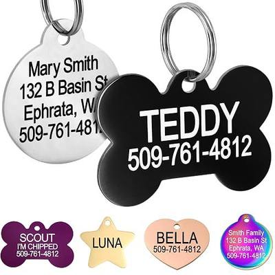 GoTags Dog Tags Personalized Engraved Pet ID Tags, Stainless Steel, Front and Backside Engraving, Available in Bone, Round, Heart, Bow Tie and More, Small and Large Dog and Cat (Pack of 1)