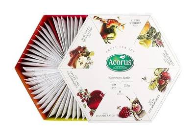 ACORUS Summer Taste Tea Set - Natural Assorted Tea Hamper Box Gift Set, Large Selection Box 60 Teas Bags, 6 Fruit and Berry Flavour Sampler, Perfect for Refreshing Iced Drinks