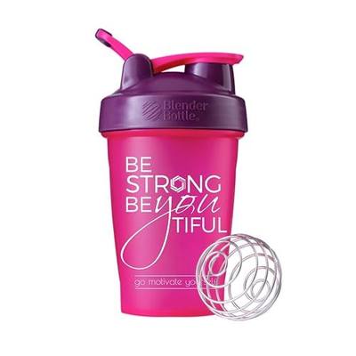 Motivational Quotes on Blender Bottle Brand Shaker Bottles, 20oz and 28oz, Fitness Gift (Be Strong - 20oz - Pink/Plum)