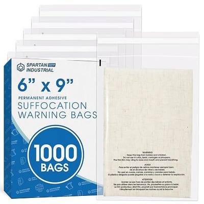 Spartan Industrial - 6" X 9" (1000 Count) Self Seal Clear Poly Bags with Suffocation Warning for Packaging, Shipping - Permanent Adhesive