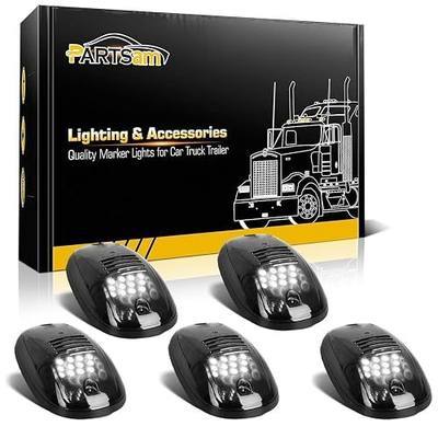 Partsam 5pcs 12LEDs Smoke/White Cab Roof Top Marker Running Lights 264146BK Replacement for Dodge Ram 2003-2018 (Smoked Lens/White Lights)