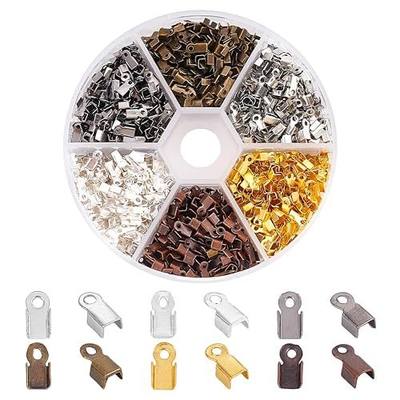 PH PandaHall About 1380 Pcs Iron Fold Over Cord Ends Terminators Crimp End Tips for Leather 3mm for Jewelry Making 6 Colors