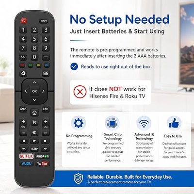 Universal for All Hisense-TV-Remote Compatible with All Hisense 4K LED HD UHD Smart TVs - Not for fire & roku TV