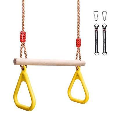 YOHOOLYO Children Trapeze Swing Bar with Rings Wooden Playset with Plastic Rings Gym Rings for Kids (Yellow)