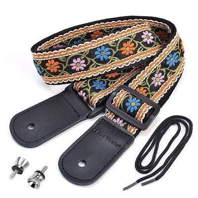 CLOUDMUSIC Tenor Concert Soprano Baritone Ukulele Strap Coloful Hawaii Floral Jacquard For Adult Size And Kids(Blue Orange Pink Flowers)