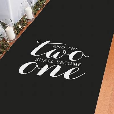 Fun Express Black Wedding Aisle Runner | 100 Feet Long x 3 Feet Wide, Premium Polyester Material, Indoor & Outdoor Weddings, White Text