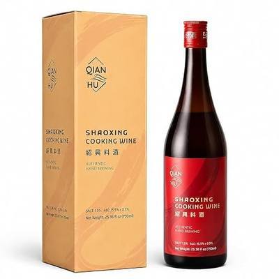 Qian Hu Golden Version Shaoxing Cooking Wine, Authentic Rice Wine for Asian/Chinese Recipes, 750ml(25.36 fl oz)