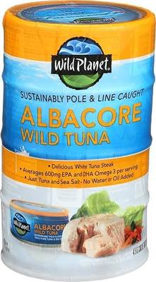 Wild Planet Wild Albacore Tuna, 3rd Party Mercury Tested, 4 Count (Pack of 12) | No Water or Oil Added. Sustainably Caught Canned Tuna. Non-GMO, Gluten Free, Kosher, Dairy Free, Keto & Paleo Friendly
