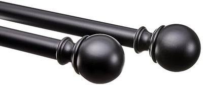 Amazon Basics Adjustable Curtain Rod for Windows with Round Finials, 1-Inch Rod, 36" to 72", Black, 1-Pack
