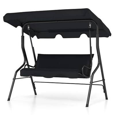 Tangkula 3 Person Porch Swing, Patio Swing with Removable Cushion & Powder-Coated Steel Frame, Outdoor Swing with Canopy for Porch, Backyard, Garden, Balcony (Black)
