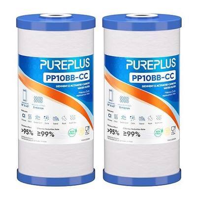 PUREPLUS 5 Micron 10" x 4.5" Whole House Sediment and Carbon Water Filter Replacement Cartridge for GE FXHTC, GXWH40L, GXWH35F, GNWH38S, Culligan RFC-BBSA, WRC25HD, PP10BB-CC, Pentek RFC-BB, 2Pack