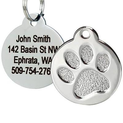 GoTags Paw Print Round Pet ID Tag, 1.4" x 1.2", Stainless Steel