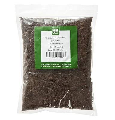 Chicory Root Roasted Granules, by Herb Co, Cichorium Intybus, Ragged Sailors, Blue Dandelion, Horseweed, from India, Kosher, Caffeine Free Coffee Substitute, Tea Blends & Stout Beer, 1 lb