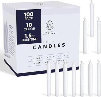 Candle Charisma 100 White Spell Candles - 4" Unscented Paraffin Chime Candles, Smokeless & Dripless, Colored Candles, 1.5 Hours Burn Time 0.4" Thick Taper Candles for Rituals,Birthdays and Parties