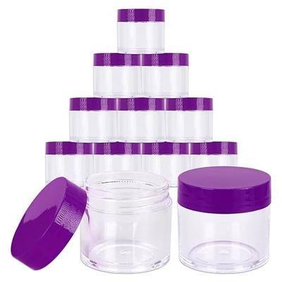 Beauticom 30g/30ml (1 fl. oz.) Double Wall Clear Plastic Leak Proof Jars with Flat Top Lids for Creams, Lotions, Make Up, Powders, Glitters, and more... (Color: Purple, Pieces: 12)