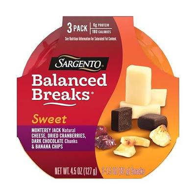 Sargento Sweet Balanced Breaks Monterey Jack Natural Cheese, Dried Cranberries, Dark Chocolate Chunks & Banana Chips Snack Kit, 3-Pack