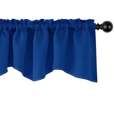 Deconovo Royal Blue Window Valance, Scalloped Room Darkening Rod Pocket Curtain, Short Window Topper for Kitchen Living Room Bedroom Dining Room Bathroom Cafe, 42W x 18L Inch, 1 Panel