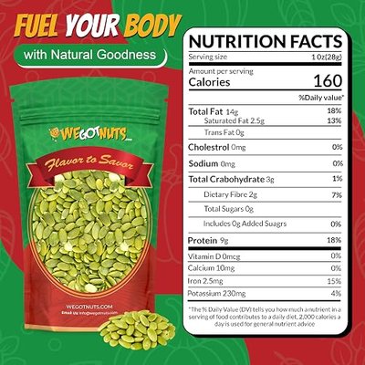 We Got Nuts Pumpkin Seeds Healthy Snacks 5Lbs (80oz) Bag | Raw Pepitas No Preservatives Added, 100% Natural With No Shell | For Baking, Salad Toppings, Cereal, Roasting | Low Calorie Nuts,