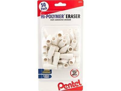 Pentel Hi-Polymer White Cap Erasers, 50 Pack (ZEH02BP50), Rectangular