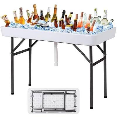 Giantex Folding Ice Table with Drain, 4 ft Portable Cooler with Removable Skirt, No Assembly, Fill and Chill Table for Food Drink Beverage, Foldable Party Ice Bin for Camping BBQ Outdoor, White