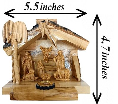 Zuluf Small Olive Wood Nativity Set – Hand Carved Nativity Scene Made in Bethlehem – Christmas Indoor Home Décor, Religious Christian Gift, Wooden Manger with Holy Family Figurines 4.7”