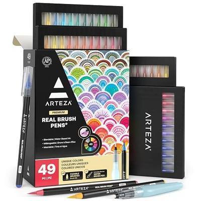 ARTEZA Real Brush Pens, 48 Colors, Watercolor Pens and Drawing Markers with Flexible Nylon Tips, Bonus Water Brush for Coloring, Sketching, Lettering and Art Journaling