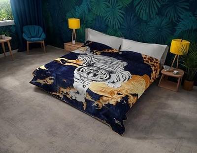 White Tiger Blanket Korean Mink Ultra Silky Soft Reversible Bed comforter bedspread bedding Cobias Heavy thick weight Perfect for Winter all season throw (King, 71 Tiger Blue)