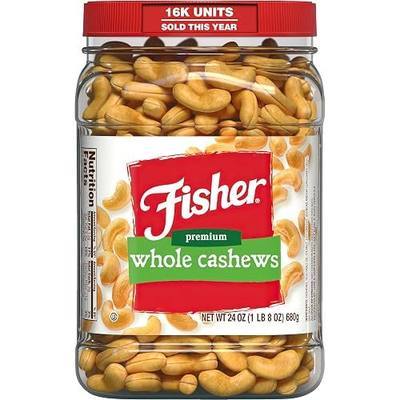 Fisher Snack Premium Whole Cashews, 24 Ounces, Roasted with Sea Salt, No Artificial Colors or Flavors, 100% Recyclable