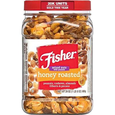 Fisher Snack Honey Roasted Mixed Nuts with Peanuts, 24 Ounces, Peanuts, Cashews, Almonds, Filberts, Pecans