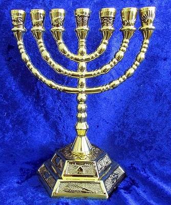 12 Tribes of Israel Jerusalem Temple Menorah Choose from 3 Sizes Gold or Silver (Gold, 6.25 Inches)