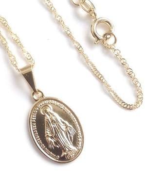 SIFRIMANIA Miraculous Medal Necklace Delicate 19.5 Inches Spiral Chain 18k Gold Plated Virgen de la Milagrosa