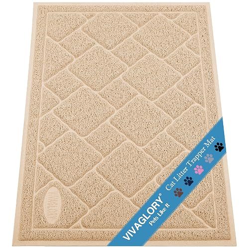 VIVAGLORY Cat Litter Mat Trackmat Litter Trapping Mat, Litterbox Muddy Rug for Indoor & Floor, Easy Clean Washable Less-Mess Waterproof for Cat, 35"×23", Beige