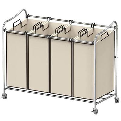 Simple Houseware 4-Bag Heavy Duty Rolling Laundry Sorter Cart, Chrome | Removable Bags and Lockable Wheels for Laundry Room Organization