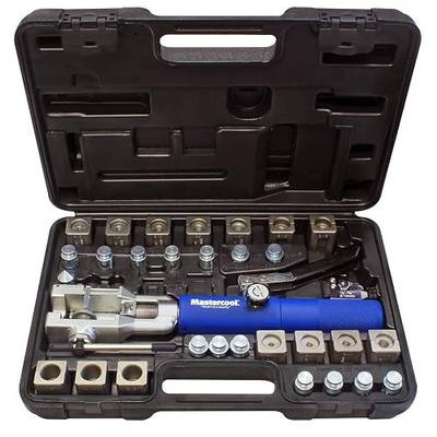Mastercool 72475-PRC Universal Hydraulic Flaring Tool Set – Patented Design – 45° Double & Single Flares, Push Connect, GM Fuel Line, Brake Line – Includes Hydraulic Ram & Mini Tube Cutter