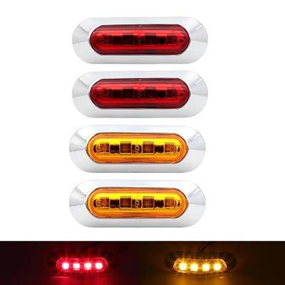 TMH 4 pcs 3.6 Inch submersible 4 LED 2 Red 2 Amber Side Led Marker 10-30v DC Truck Trailer marker lights, Marker light amber, Rear side marker light, Boat Cab RV