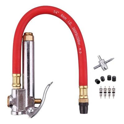 Bayonet Style Tire Inflator Gauge, with Heavy Duty Straight Head Air Chuck and 12" Hose - 10 to 90 PSI