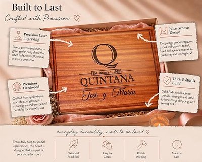 Personalized Cutting Board, Custom Wedding, Anniversary or Housewarming Gift Idea, Wood Engraved Charcuterie, for Couples, Family and Clients (Classic Initial 015)