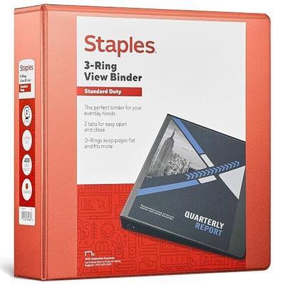 Staples Standard 2-Inch 3-Ring View Binder, Holds Up to 450 Sheets, Orange, Durable Binder for Office & School